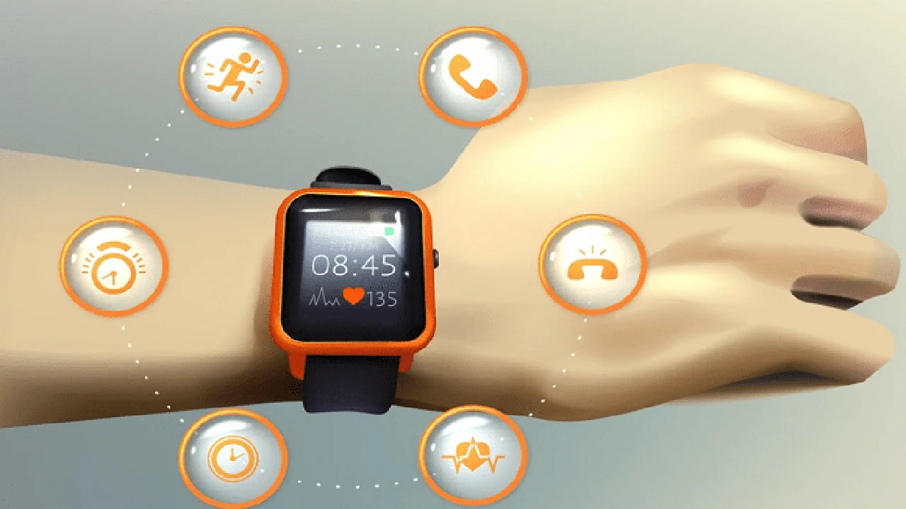 Close up on a plate of mashed potatoes, topped with baked pork chops with cream of mushroom soup, and a side of green beans.