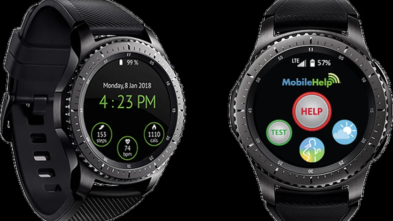 Close up on a plate of mashed potatoes, topped with baked pork chops with cream of mushroom soup, and a side of green beans.